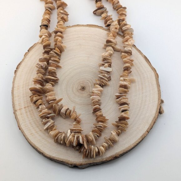 Navajo Two Strand Shell Chip Beaded Pullover Necklace w/ Pen Shell Heishi ** - Picture 6 of 12
